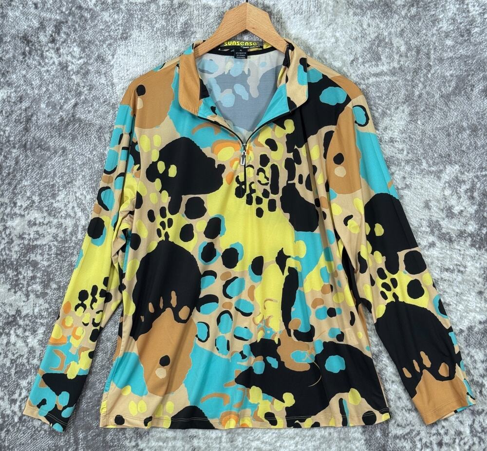 Sunsense Jamie Sadock Sun Shirt XL Womens Abstract Long Sleeve Zip Collar